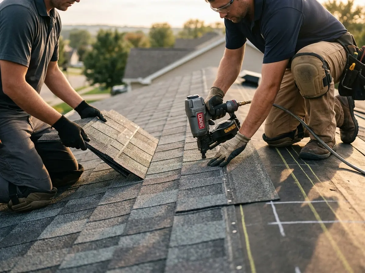 Professional roofer working on a residential roof in Village of Oak Creek (Big Park)